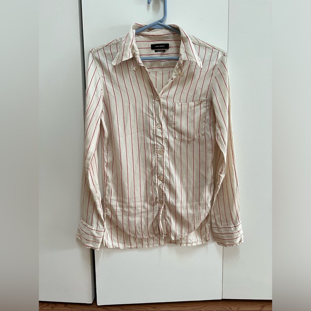 Isabel Marant Cream and Red Striped Button Down Shirt - Picture 10 of 13